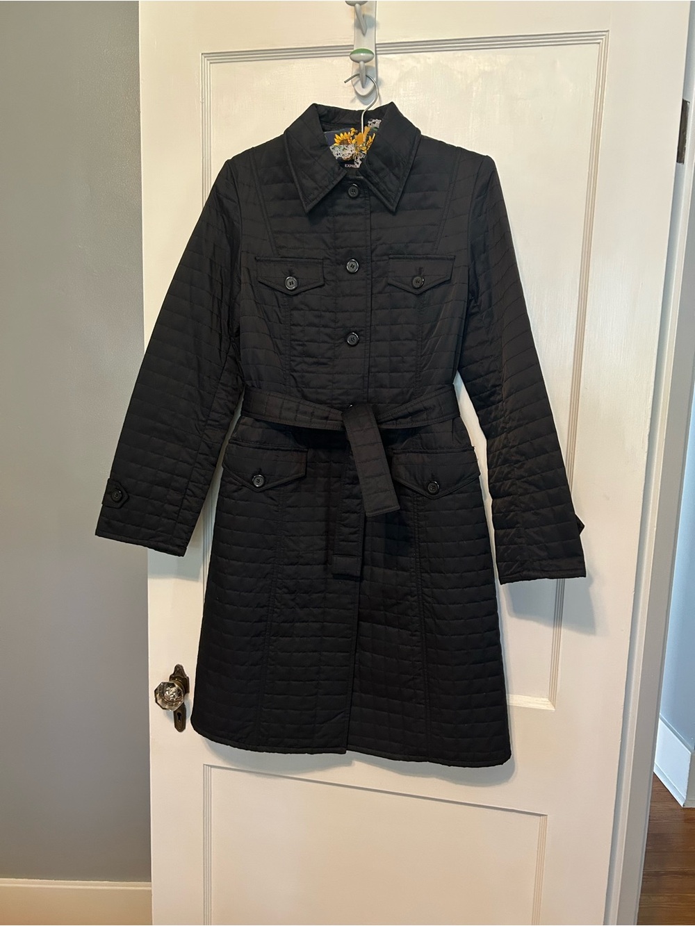 Express Black Quilted Belted Trench Coat